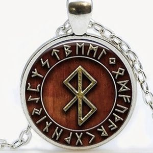 New Viking Rune For Calm Glass Cabochon Silver Necklace.